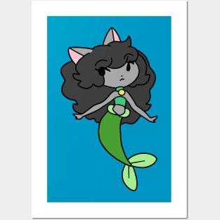 Pretty Mermaid Cat Girl Posters and Art